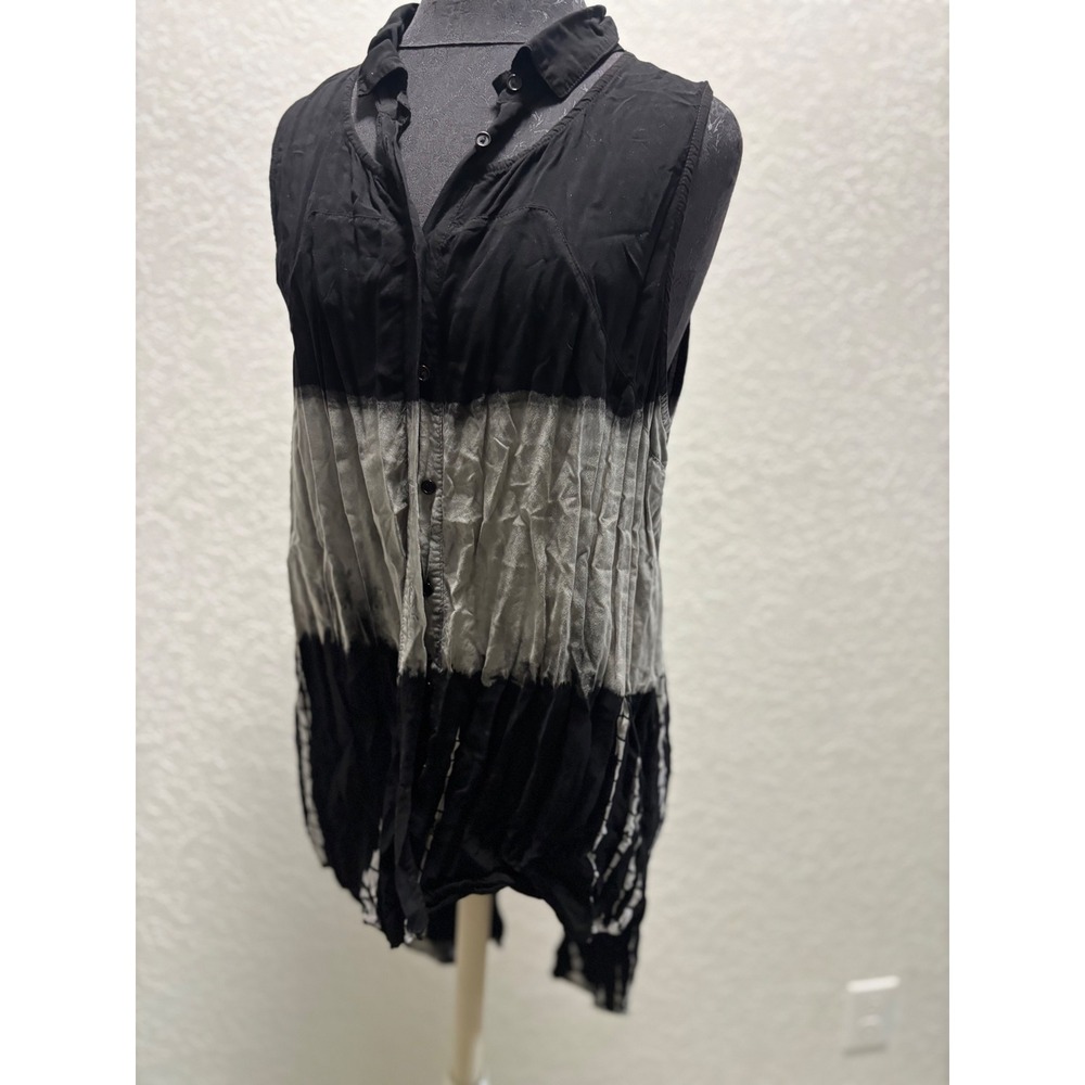 Indigo Thread Co Black Grey Dip Dye Shredded High‎ Low Sleeveless Tunic Top L